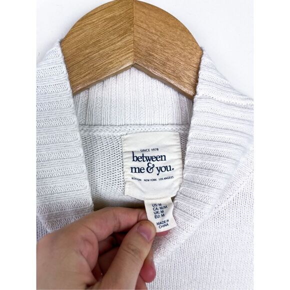 Between Me and You Cotton and Wool Blend Ivory Dark Gray Knit Loose Fit Sweater - Picture 4 of 9